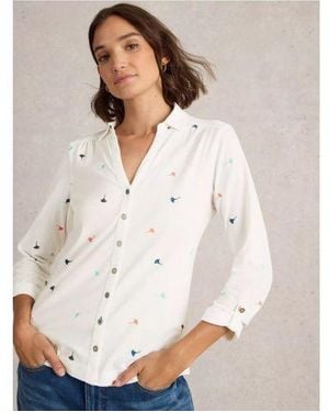 White Stuff Ivory Multicolour Annie Embroidered Jersey Shirt - White