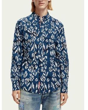 Scotch & Soda Multicolour Slim Fit Allover Printed Poplin Shirt - Blue