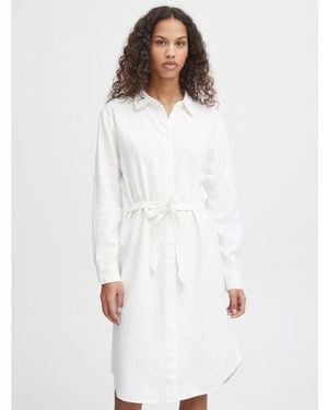 Ichi Cloud Dancer Lino Shirt Dress - White