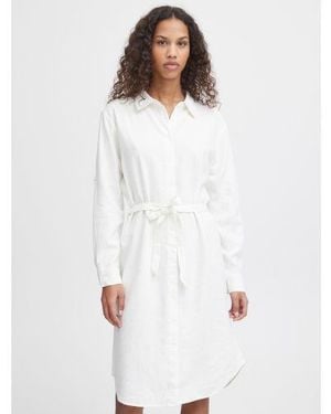 Ichi Cloud Dancer Lino Shirt Dress - White