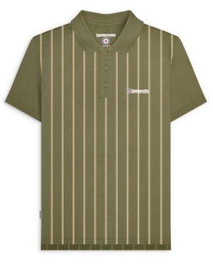 Lambretta Khaki Cream Pinstripe Polo Shirt - Green