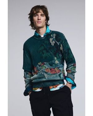 Desigual Still Life Texture Jumper, Cotton - Blue