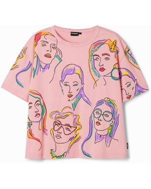 Desigual Arty Faces T-Shirt, Cotton - Pink