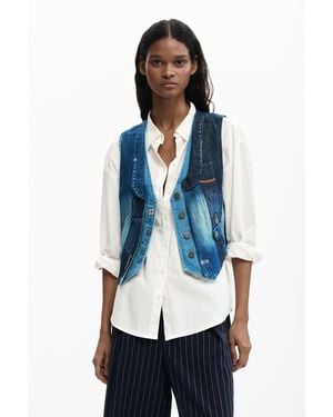 Desigual Patchwork Denim Vest, Cotton - Blue
