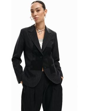 Desigual Striped Patch Blazer, Polyester - Black