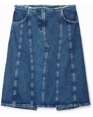 Desigual Midi Skirt, Striped Denim Effect. Cotton - Blue