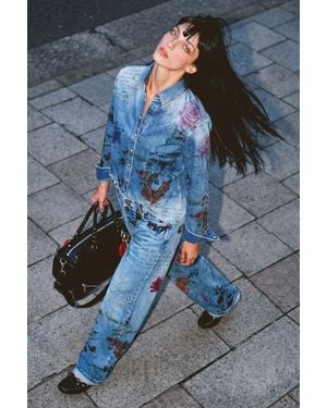 Desigual Camisa Estampada Denim, Mujer, Algodon, Azul