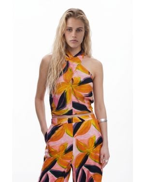 Desigual Crossed Flowers T-Shirt - Orange