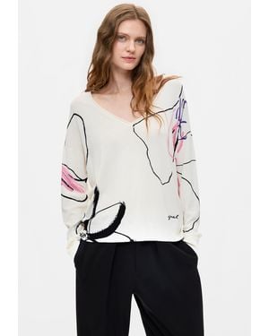 Desigual Feiner Blumenpullover, Weiß