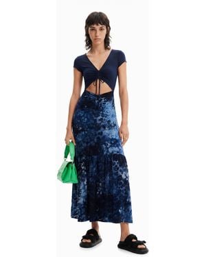 Desigual Combination Textured Animal-Print Long Dress - Blue
