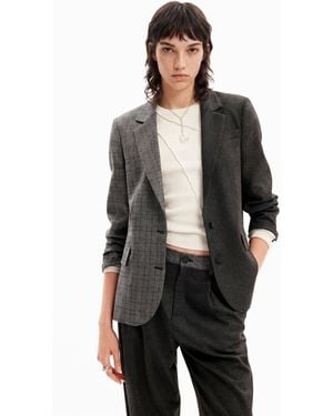 Desigual Straight Houndstooth Patch Blazer - Black