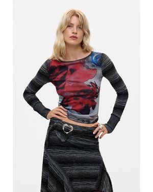 Desigual Printed Long Sleeve T-Shirt - Black