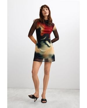 Desigual Short Printed Tulle Dress, Polyester - Red