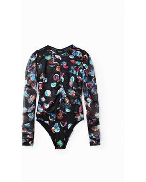 Desigual Body Estampado Topos Fantasía, Poliester, Negro - Azul