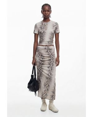 Desigual Draped Animal Skirt, Polyester - White