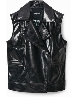 Desigual Oversize Biker Gilet, Polyurethane - Black