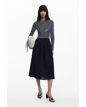 Desigual Striped Combined Dress - Black
