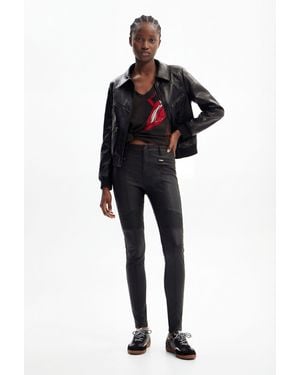 Desigual Slim Leather-Effect Trousers, Polyurethane - Black