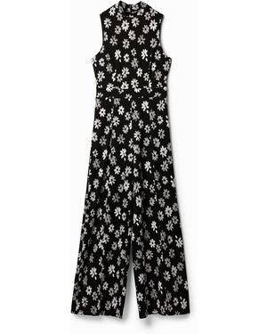 Desigual Contrast Floral Jumpsuit, Polyester - White