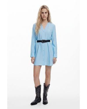 Desigual Shirt Dress With Belt - Blue