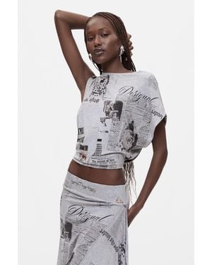 Desigual Printed T-Shirt 100% Cotton, Viscose - Grey