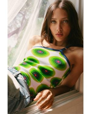 Desigual Camiseta Tirantes Estampada, Algodon, Blanco - Verde