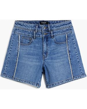 Desigual Denim Bermuda Shorts With Stitching, Cotton - Blue