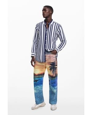 Desigual Oversize Striped Shirt Botter - Blue