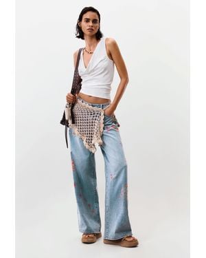 Desigual Printed Denim Pants - Blue