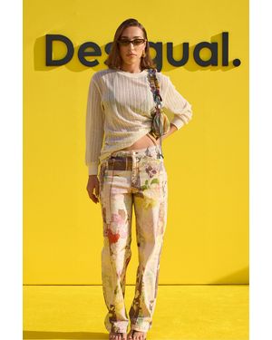 Desigual Printed Denim Pants, Cotton - White