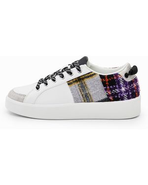 Desigual Tartan Patchwork Trainers, Polyurethane - White