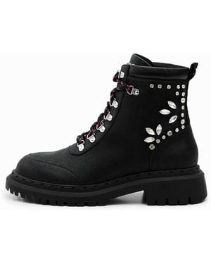 Desigual Lace-Up Boots With Crystals - Black