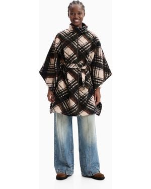 Desigual Chequered Poncho, Polyester - Black