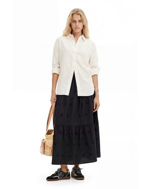Desigual Swiss Embroidery Midi Skirt, Cotton - White