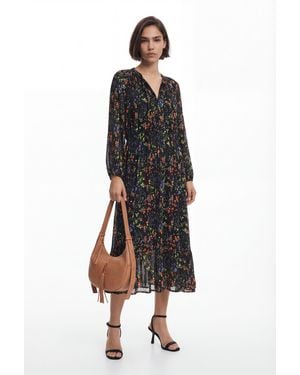 Desigual Floral Midi Dress, Polyester - Black