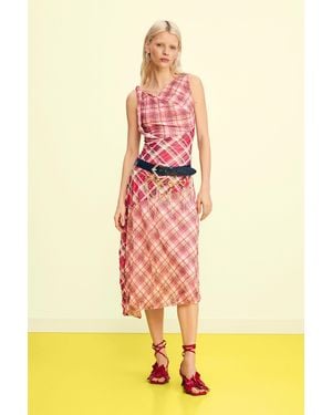 Desigual Checked Plaid Strap Dress, Polyester - Red