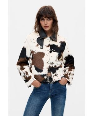 Desigual Cazadora Estampado Animal, Mujer, Poliester, Blanco - Azul