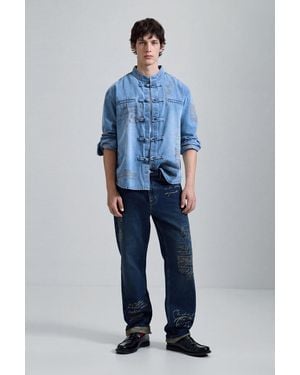 Desigual Pantalón Vaquero Largo Liso, Algodon, Azul