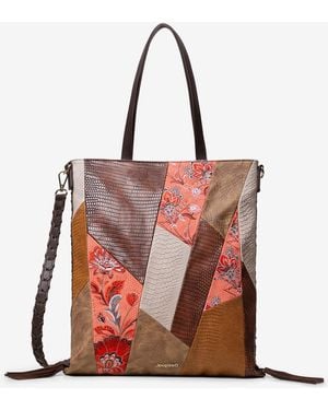 Desigual Umhängetasche Mit Blumigem Reptilartigen Patch - Rot