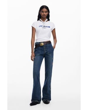 Desigual Embroidered Flare Jeans - Blue