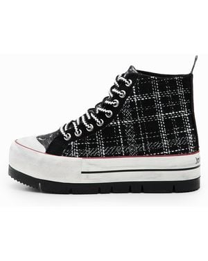 Desigual Tartan Platform High-Top Trainers, Polyester - Black