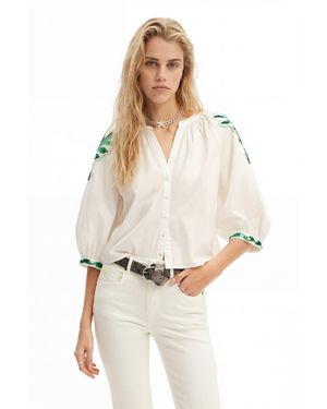 Desigual V-Neck Embroidered Blouse, Cotton - White