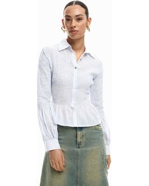 Desigual Gathered Striped Shirt - White