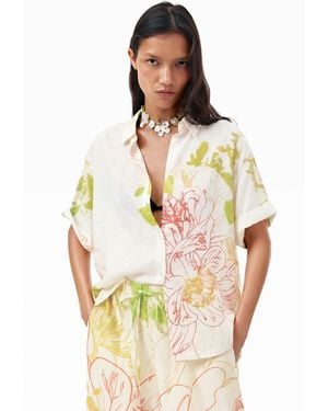Desigual Short-Sleeved Floral Shirt, Viscose - White