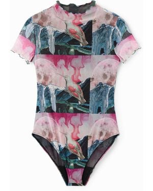 Desigual Body Tüll Kurze Ärmel Fantasie, Polyester - Weiß