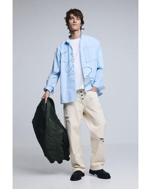Desigual Double Waist Ripped Pants, Cotton - Blue