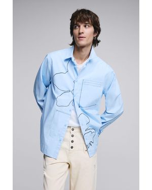 Desigual Embroidered Topstitched Shirt - Blue