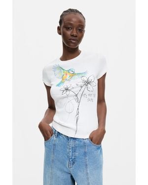 Desigual Printed Flower T-Shirt, Cotton - White