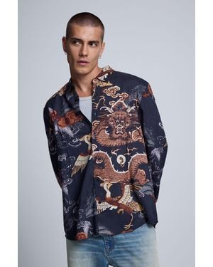 Desigual Printed Long-Sleeve Shirt, Viscose - Black