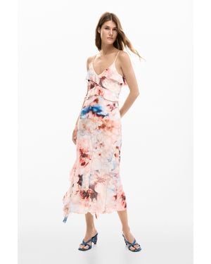 Desigual Floral Ruffle Dress, Polyester - Pink
